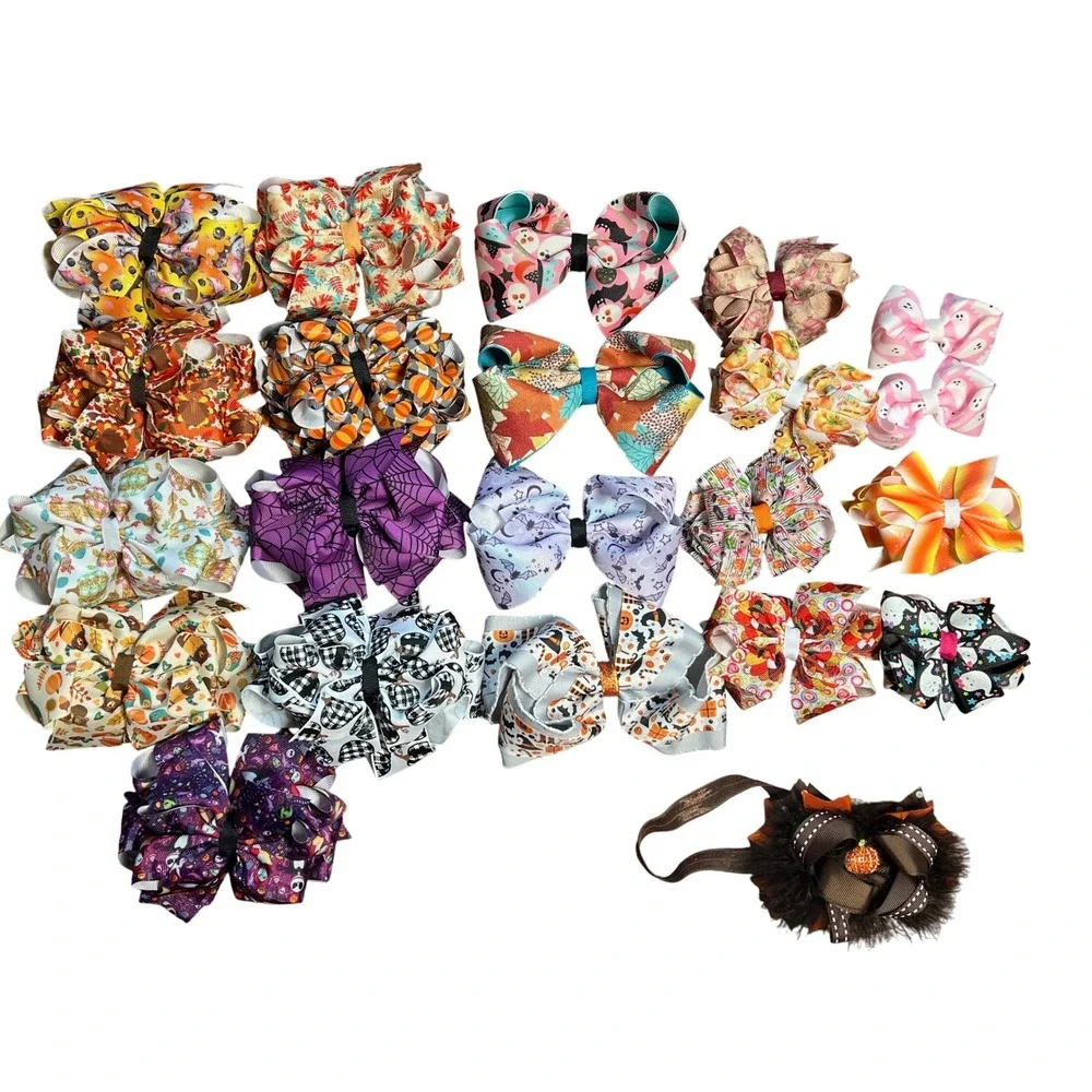 Halloween Hairbow Bundle, Ribbon Hair‎ Clips for Girls, Fall Hair Accessories